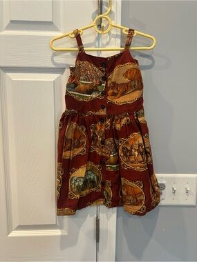 Girls' Burgundy circus Animal Print Button-Front Dress